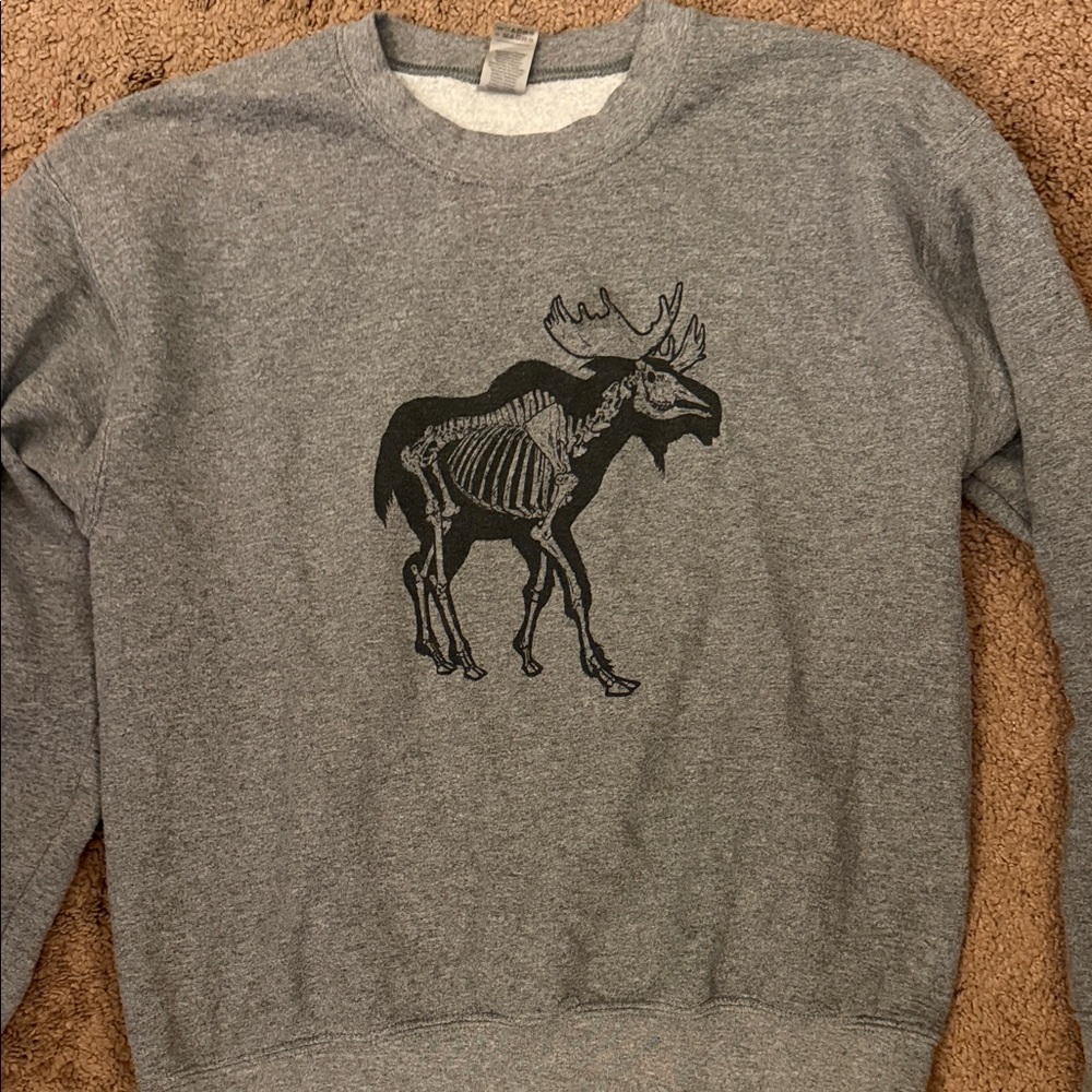 Gildan Charcoal Moose Skeleton Women's Crewneck Sweater